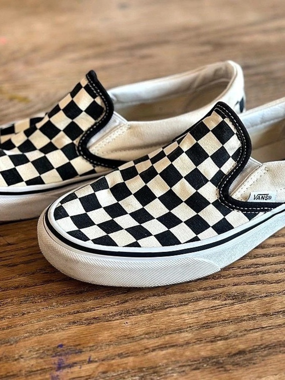 Vans Classic Slip-On Checkerboard Sneakers Black & White US 7.5